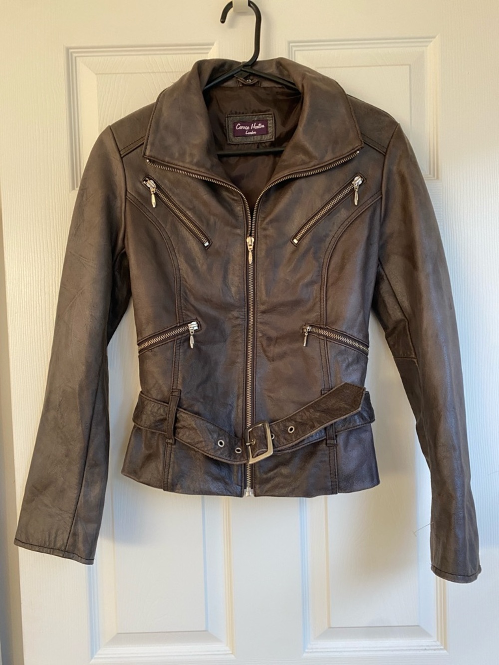 Leather Brown Women's Belted Moto Jacket